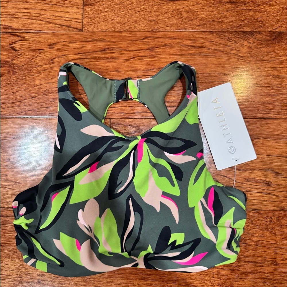 Athleta Women's Maldives Bra Cup Bikini Top (Green Floral)